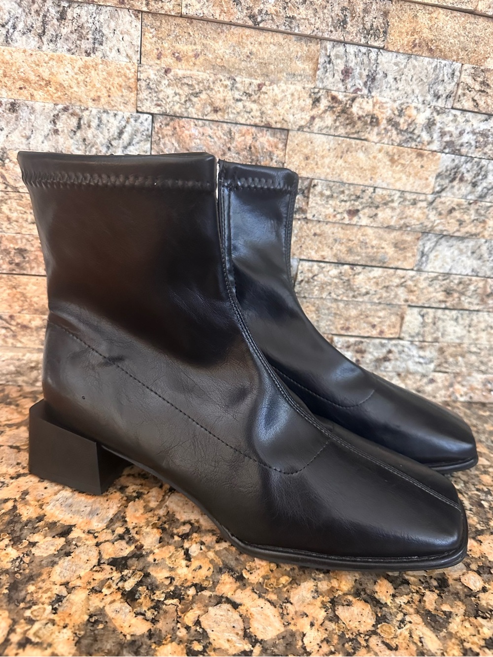 Loeffler Randall Nolan Black Stretch Leather Ankle Boots Size 11.5M